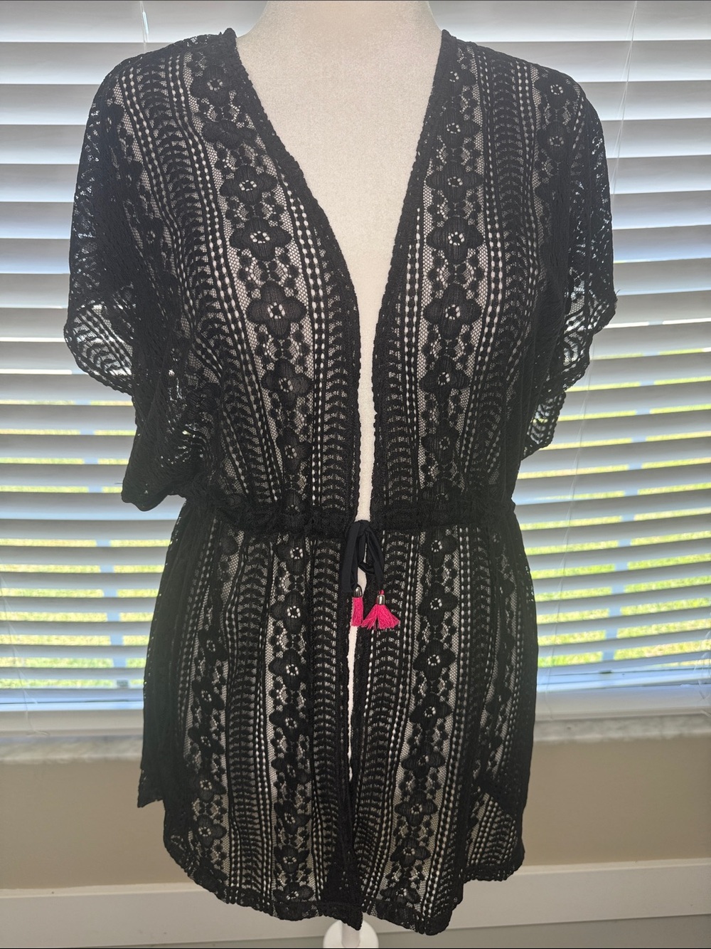 Black Lace Swim Cover-Up with Tie Waist